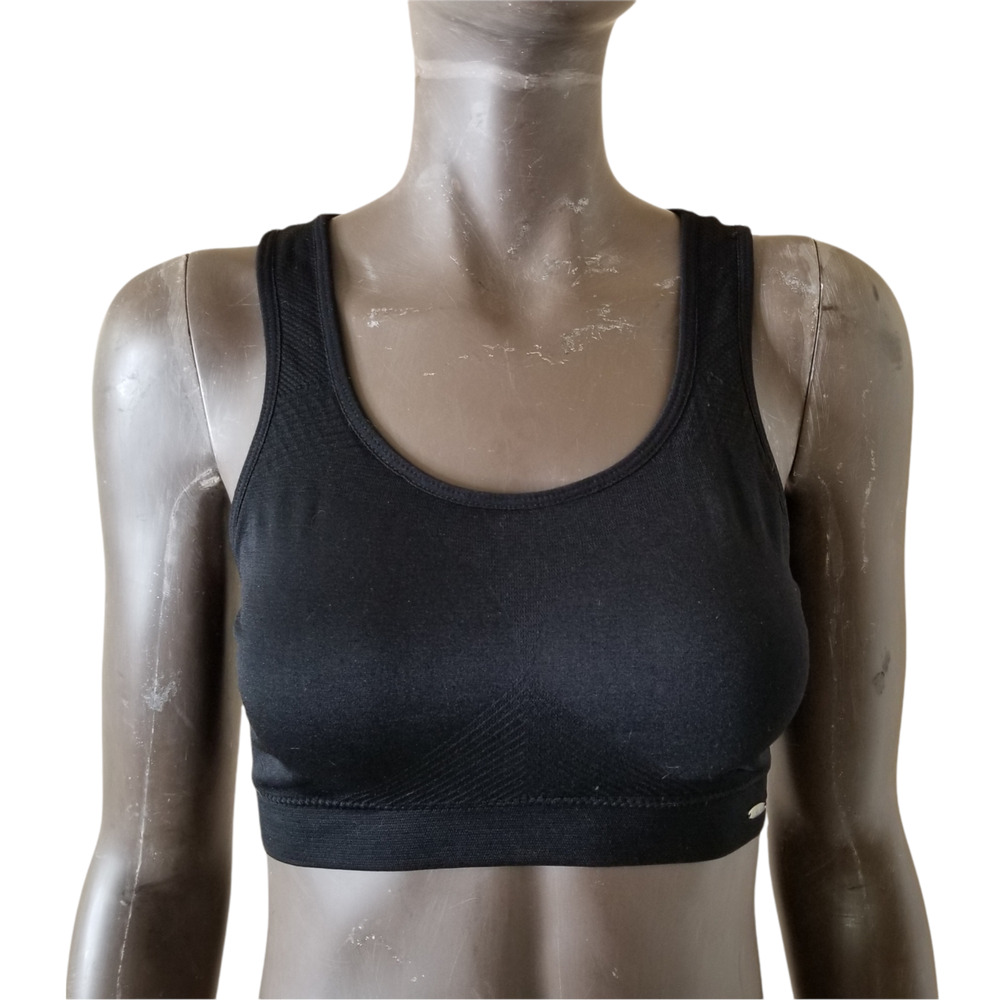 XOXO Sport Bra Womens Large Black Stretch Pullover Mesh Back Round Neck Active
